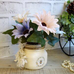 Rustic Honey Bee Jar Vase Shabby Chic Bee Jar Vase with Flowers Bumblebee Vase